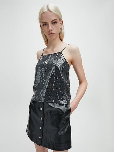 Calvin Klein Ruhák HU211288 | Calvin Klein Sequin Cami Női Felsők Fekete
